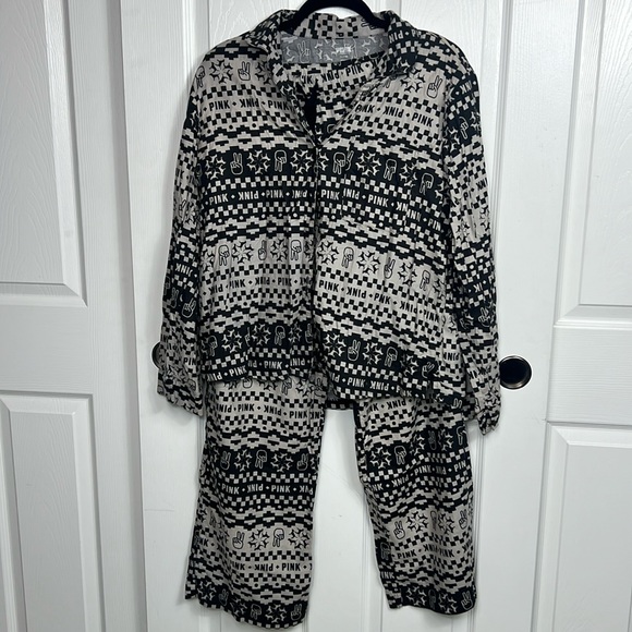 Pajamas button up shirt with pants PINK size M color black and gray - Picture 1 of 6